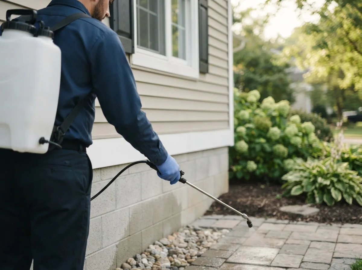 Pest control technician inspecting a home in Little Birch, WV